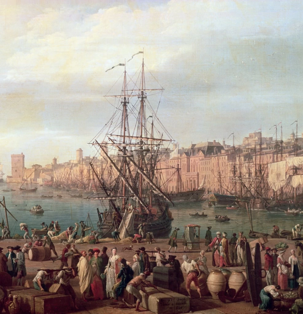  233-Vista mattutina del porto interno di Marsiglia e del padiglione dell'Horloge du Parc-dettaglio 